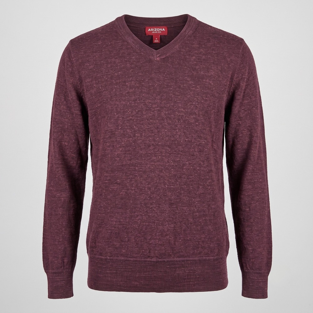 Arizona Jeans Co. Mens Medium Burgundy Sweater V-Neck Cotton Knit Long Sleeve